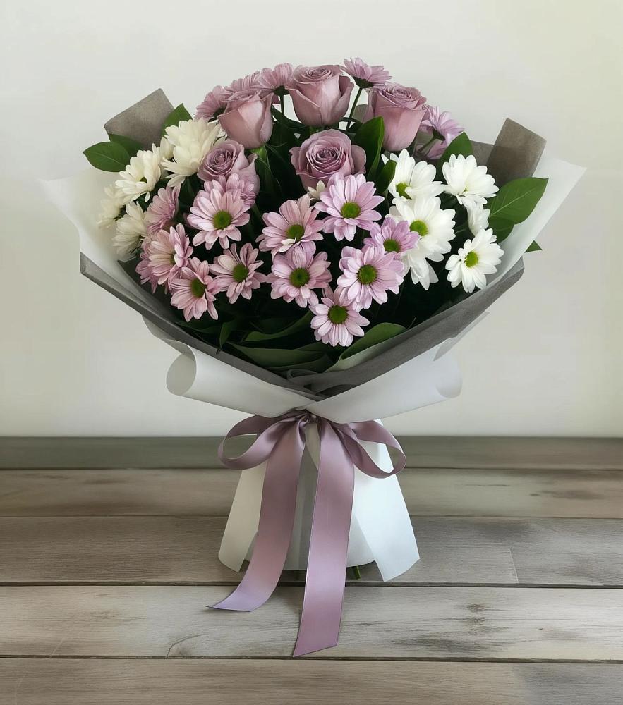 Букет цветов из: Хризантемы и Розы в Покровке