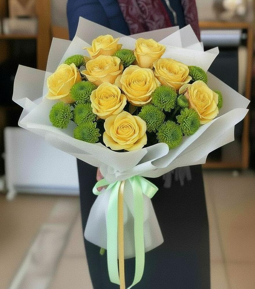 Букет цветов из: Хризантемы и Розы в Покровке