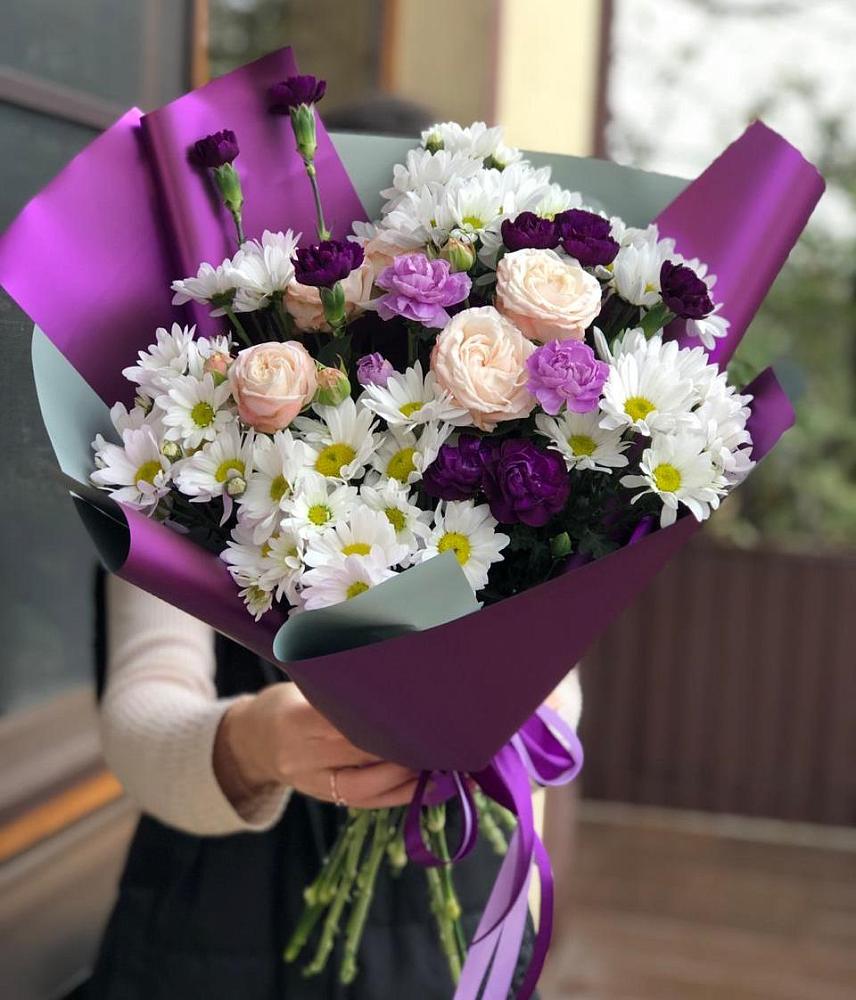 Букет цветов из: Хризантемы, Гвоздики и Розы в Покровке