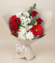 Букет цветов из:  Розы, Хризантемы, Герберы и Лилии в Покровке