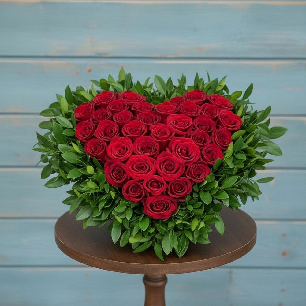 Цветочная композиция из Розы в виде сердца в Покровке