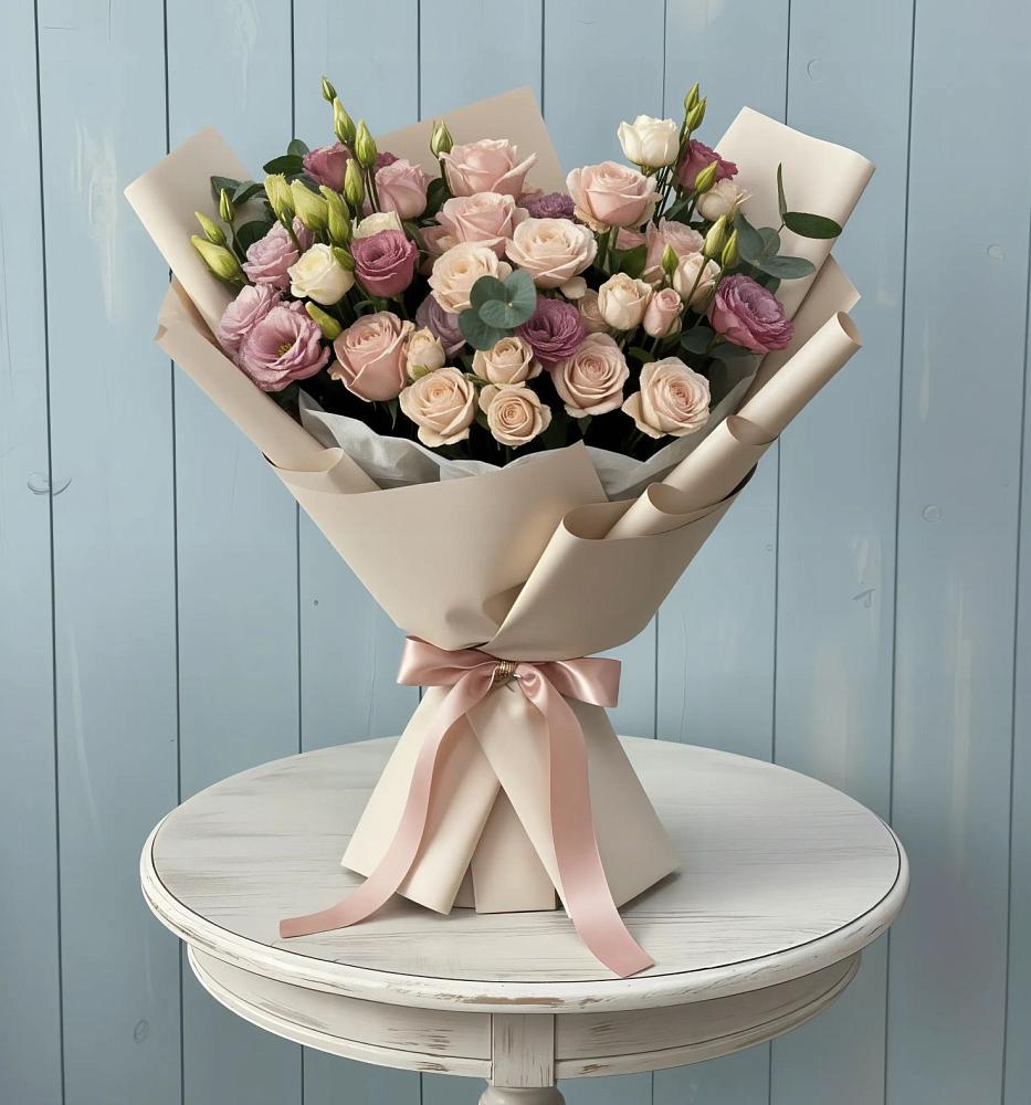 Букет цветов из: Розы и Лизиантусы в Покровке